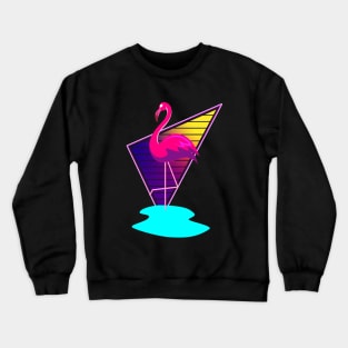 80s Synthwave Inspired Pink Flamingo Triangle Design Crewneck Sweatshirt